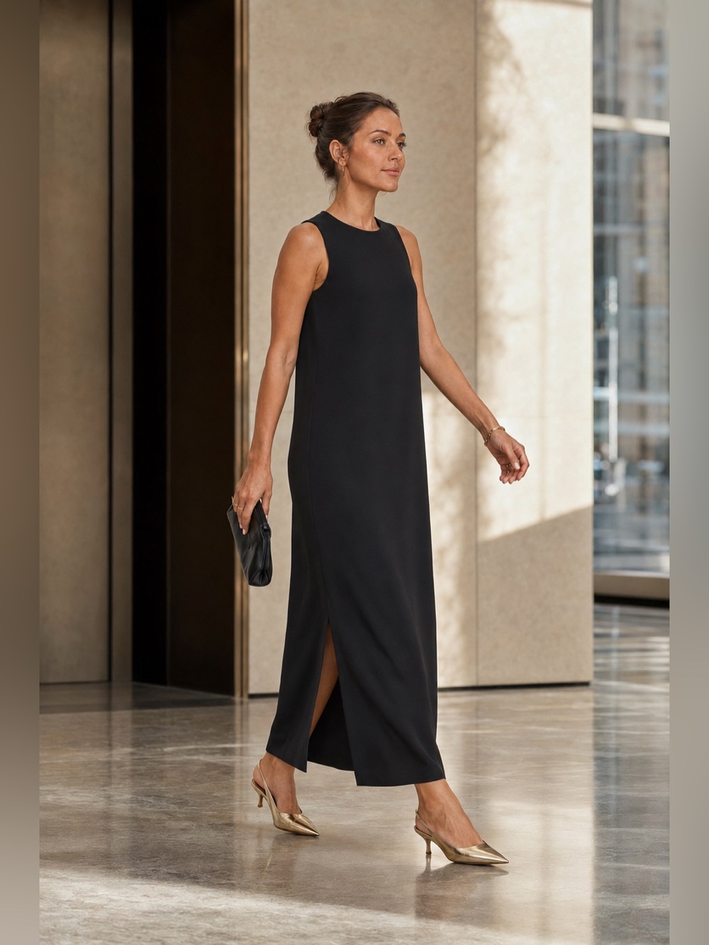 Theory Black Sleeveless A-Line Maxi Dress Side Slit Size 0 - Picture 7 of 8